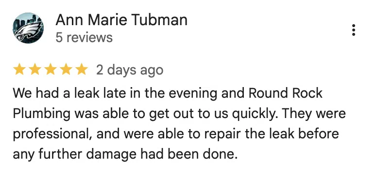 Verified 5-star Google review for Round Rock Plumbing #12