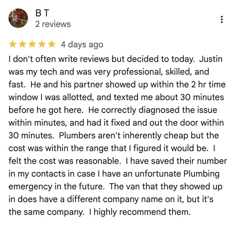 Verified 5-star Google review for Round Rock Plumbing #4