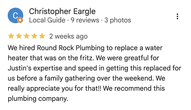 Verified 5-star Google review for Round Rock Plumbing #8